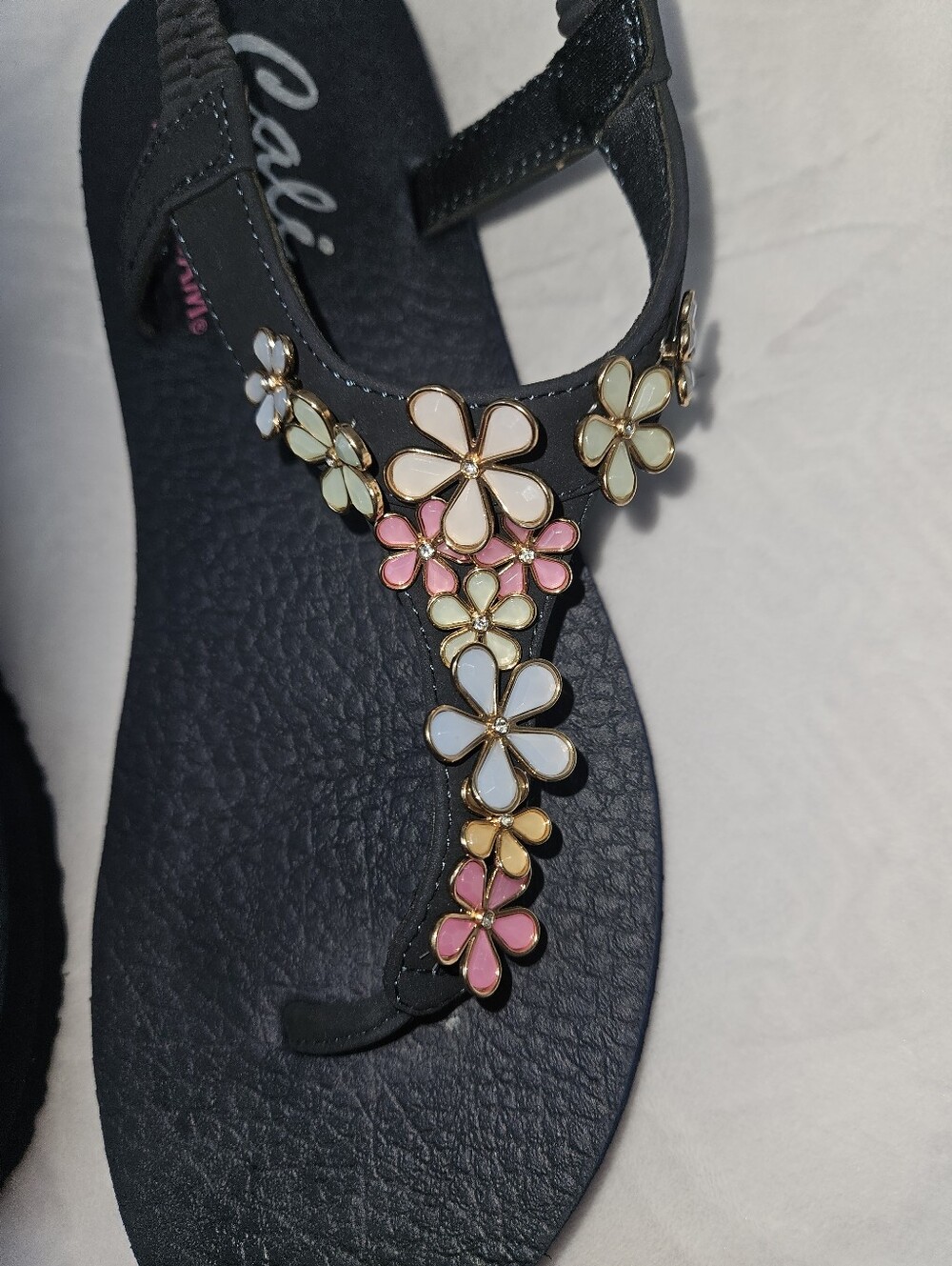 Skechers Black Floral T-Strap Sandals with Pastel Accents - Picture 5 of 5